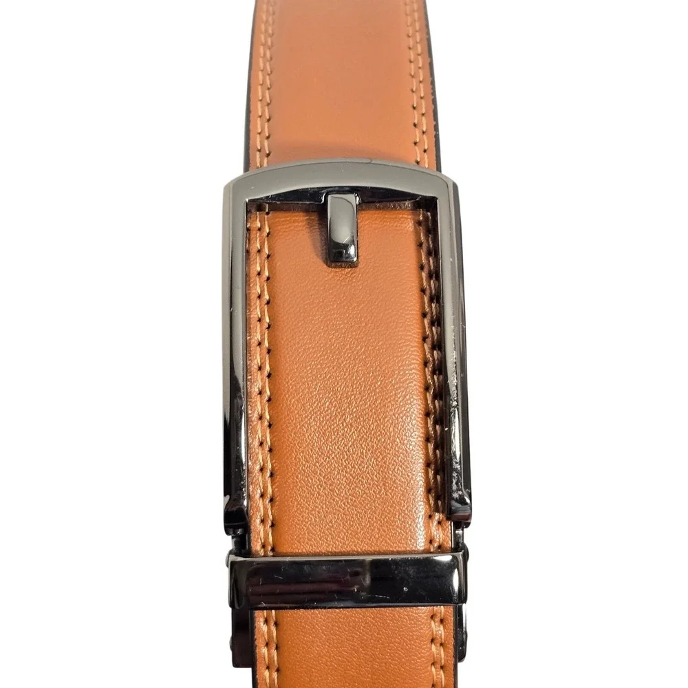 CHAOREN Mens Ratchet Belt Tan Brown Leather Gunmetal Slide Buckle Dress Belt NEW